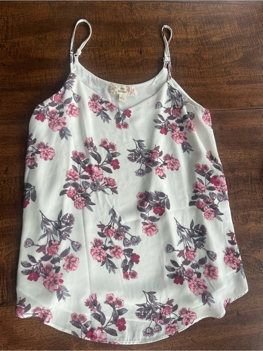 Pink Republic Romantic Floral Cami Tank Small Adjustable Straps Lined Blouse